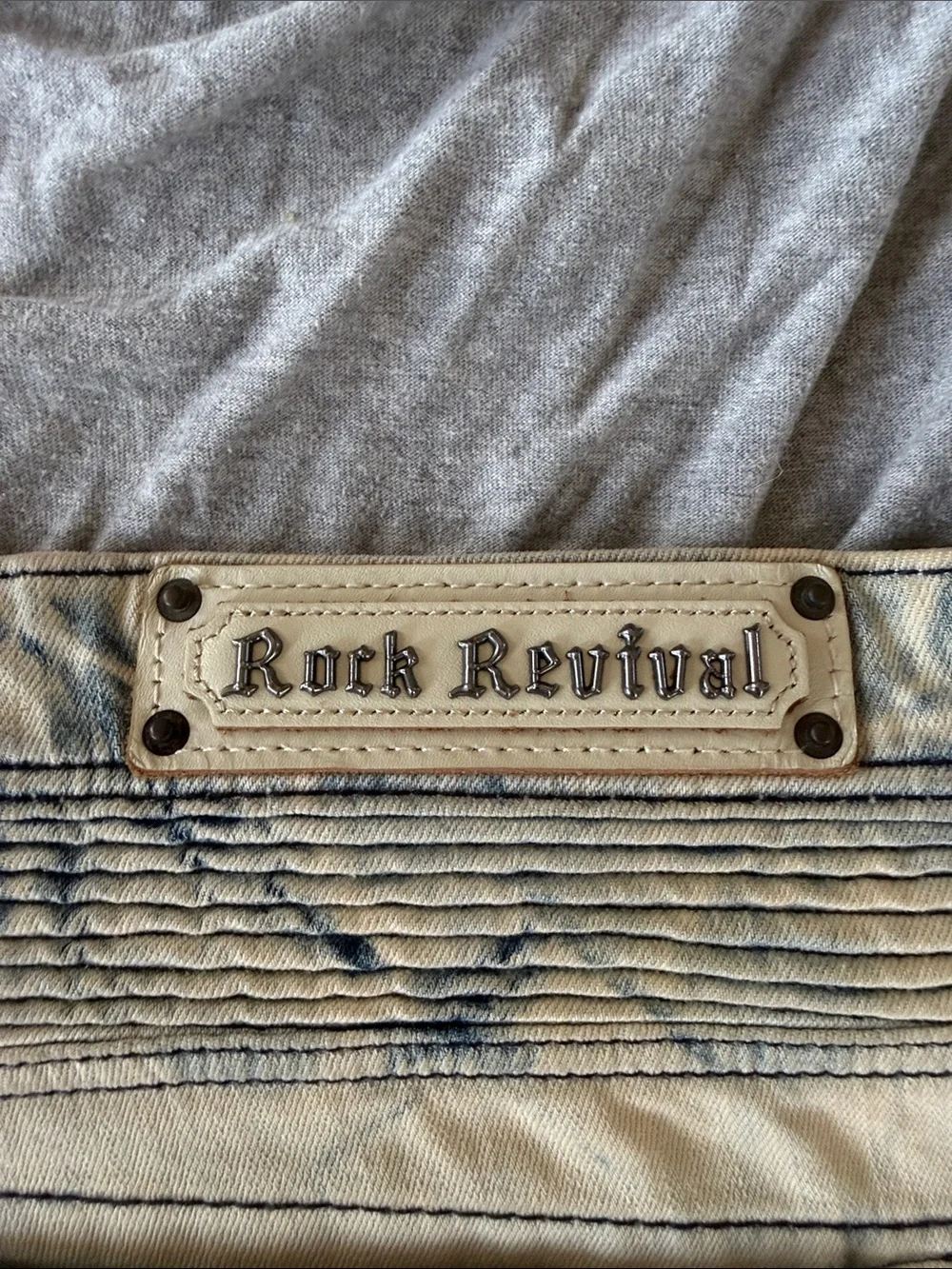 Rock Revival Men's Slim Straight Acid-Wash Jeans in Blue and Cream